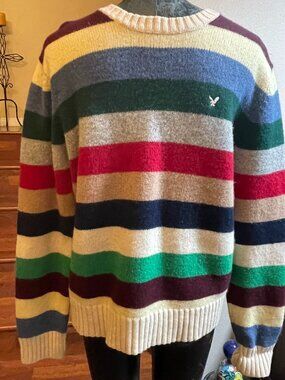 Vintage American Eagle Multicolor Men's Wool Sweater Color Block Rainbow Size XL